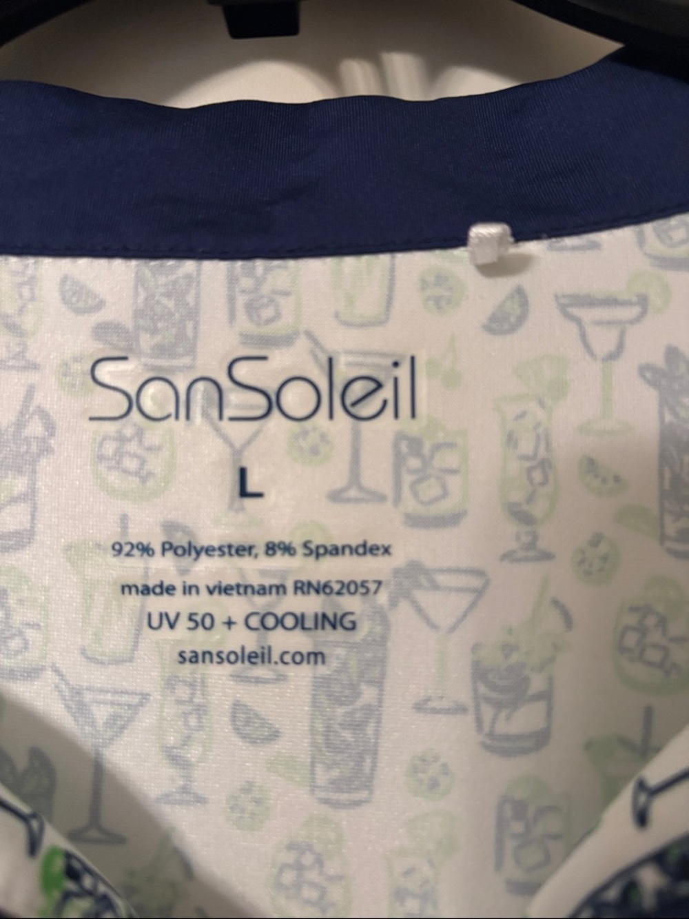 SanSoleil Women's White Long Sleeve Printed Quarter-Zip Top - Navy Trim - Picture 4 of 4